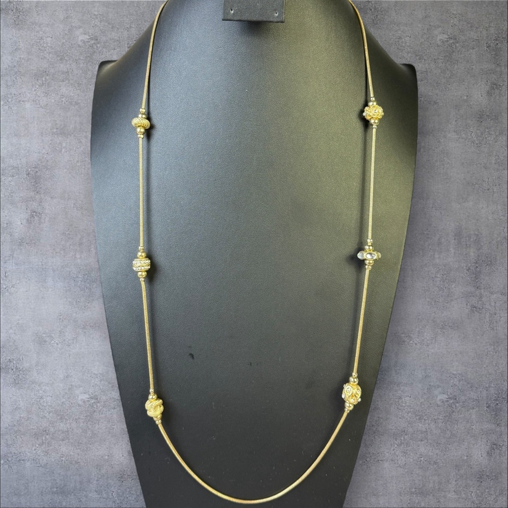 260. PURE Gold Tone Rhinestone Beaded Necklace Adjustable Lobster‎ Clasp